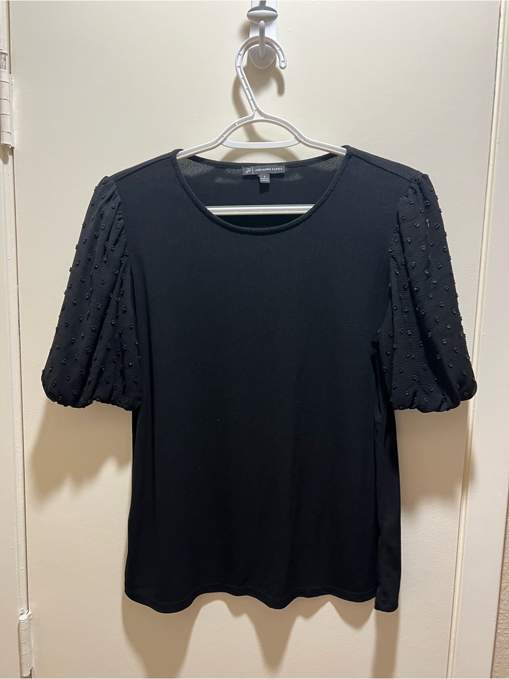 Adrianna Papell Black Puff-Sleeve Knit Top